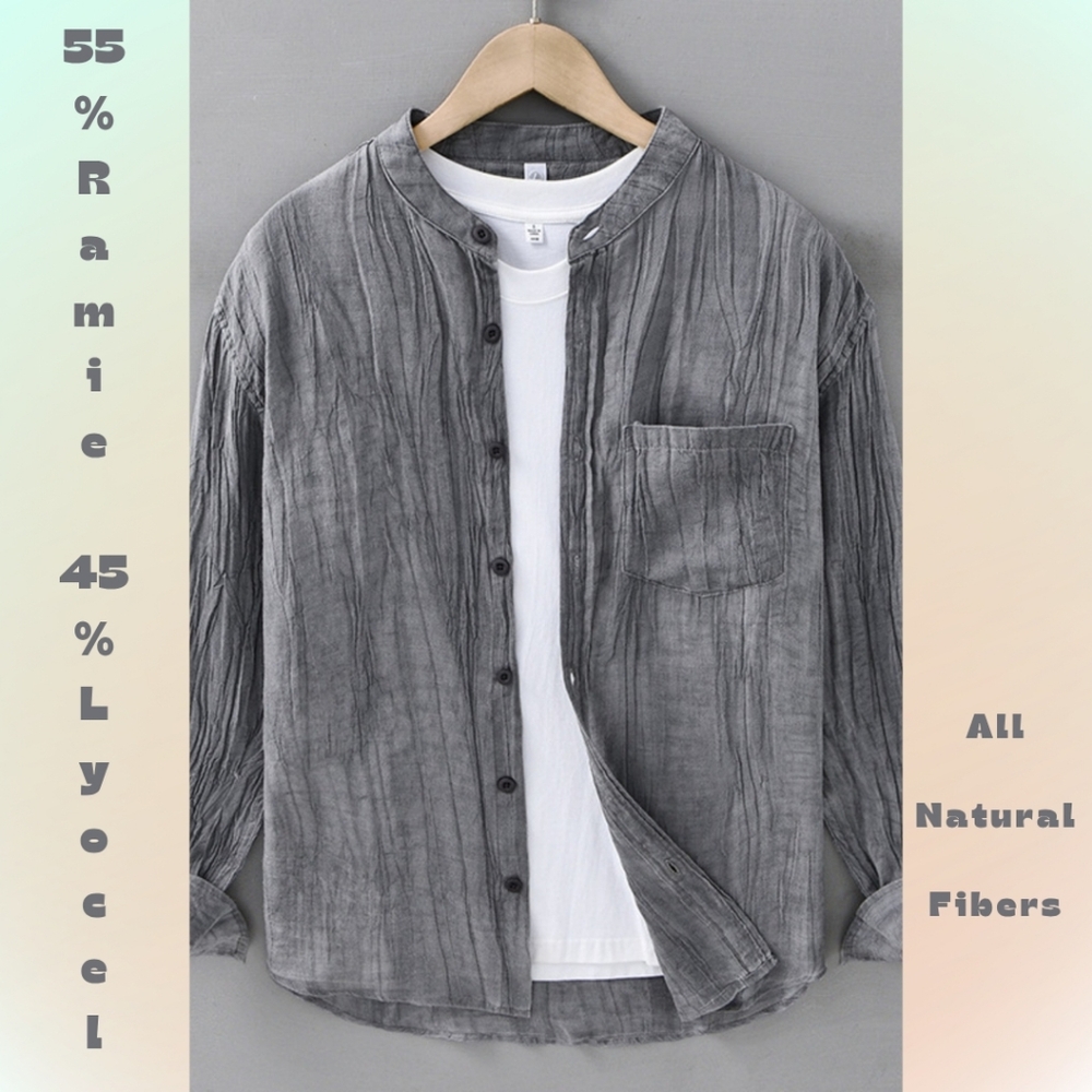 All-Natural, Slate Washed Natural Fabric Button-Up Long-Sleeve Shirt
